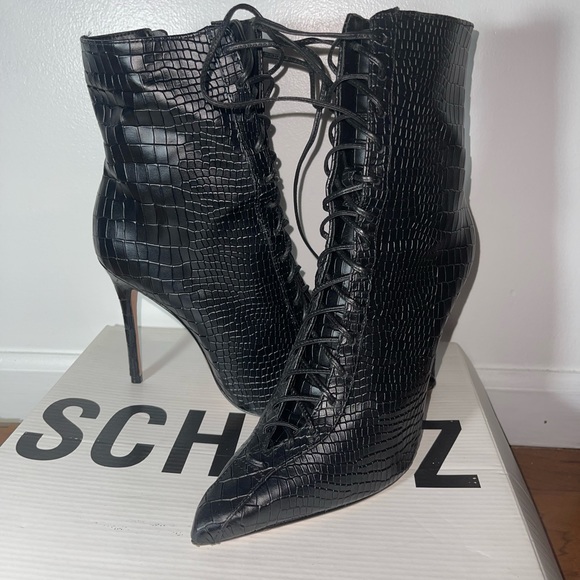 schutz black strappy heels